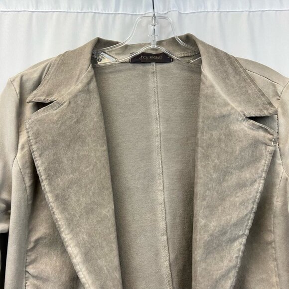 Grey Violet Womens Open Front Jacket Beige Waist Length Stretch Collar Italy M - Picture 3 of 11